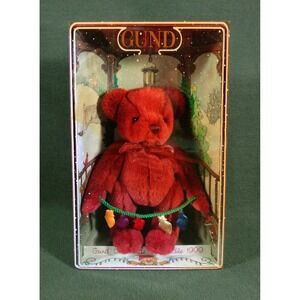 "YULEBEARY" GUND 8" red plush TEDDY BEAR Christmas Collectible 1999 display BOX